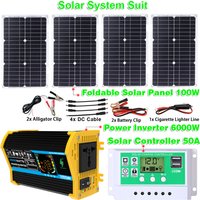 6000W Solar Power Generation System DC12V To AC110V/220V Inverter 100W Solar Panel 50A Controller Complete Power Generation Kit