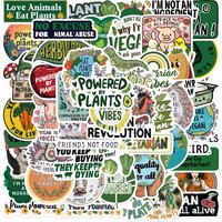50-100PCS Vegan Themed Stickers, Green Plant Vegetable Fruit Artistic Decals for Journals, Water Cups, Laptops