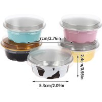 50Pcs Round Baking Cups Aluminum Foil Wih Lids Reusable Cupcake Cups Desserts Flans Cake Pudding Jello Cups Kitchen Tools