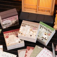 50Pcs Grid & Plaid Writable Memo Paper, Kawaii Cat & Floral Note Sheets for Journal
