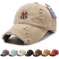 Fashion Letter Embroideried Baseball Cap Korean Style Personalized Ripped Hat for Men Women Outdoor Sunshade Washed Cap