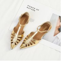 Designer Retro Roman Pointed tip Hollow-Out Sandals Women Summer Soft sole T-Strap Flat Shoes Buckle Strap Big size