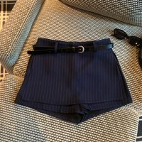 High Waist Striped Suit Shorts for Women Fashionable Versatile Commute Casual Pants Skirt with Belt Autumn Winter 2025