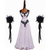 Ballroom Standard Competition Costume Performance Custom Adult White Dance Dress Black Embroidery G