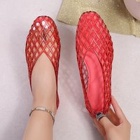 Airy V Cut Flat Sandals Woman Beach Hollow Lattice Jelly Flats Slip On Breathable Casual Vacation Shoes Women Sexy Caged Sandals