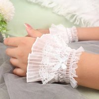 1 Pair Detachable Lace Wrist Cuffs Lolita Sweet Floral Ruffled Elastic Hand Sleeve Black White Fake Cuffs Wristband Accessories