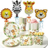Jungle Animal Party Supplies Disposable Paper Plate Cup Napkin Animals Foil Balloon Baby Shower Zoo Forest Theme Birthday Decors