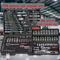216/46 sets of mechanical tool sets, including 1/2", 1/4" and 3/8" drive SAE and metric sizes, ratchet wrench, multi-function sc