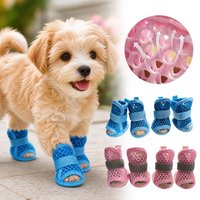4Pcs Portable Mesh Dog Shoes Soft-sole Non-slip Pet Sandals Wear-resistant Elastic Strap Dog Foot Cover For Small Medium Pets