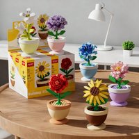 Vase Building Block Set (Purple Bubble, Hibiscus, Rose, Sunflower) Plant Series Home Decor, Office Decoration, Valentine's Day,