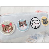 Animal Cat Embroidery Round Ironing Patches For Clothing Kids Thermoadhesive Appliques DIY Badges Decorate Sweing Repair Hole