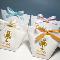 Golden Embossed White Candy Box Gift Packaging | Illuminated Chalice and Cross | Ideal for First Communion Parties