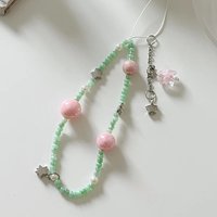 Korean Cute Pink Star Green Pink Bead Beaded Phone Chain Charm Lanyard For iPhone Samsung Universal Accessories Jewelry Pendant