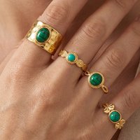 4PCS/Set Minimalist Stainless Steel Turquoise Open Ring Set for Women Vintage Trendy Personalized Stacking Fashion Jewelry