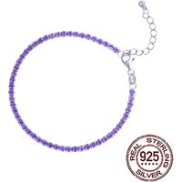 QooLady S925 Sterling Silver Charming Purple Cubic Zirconia Bracelet Chian for Women Fine Anniversary Jewelry Festive Gift SB031