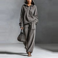 Fashion Pullover Hoodie & Wide Leg Pan Set Women's Casual Sweatshirt Outfits Elegant Hight Street Solid Pockets Loose 2Pc Suits