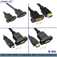 30cm Micro HDMI-Compatible Male to Mini HDMI-Compatible Female Extension Connector Screw Lock Panel Mount HD AV Camera Cable