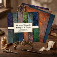 12/24/36 Sheet 6x6" Grunge Damask Scrapbook Paper Pad 160gsm Single Sided Vintage Cardstock Junk Journal DIY Craft Background