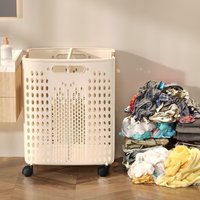 1 Piece, Available in Two Colors, Foldable Laundry Basket for Home Bathroom, Without Dividers, Large Capacity with Wheels, Simple Design, Essential for Home Storage