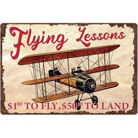 FREEBLOSS Flying Lessons Vintage Metal Sign Aviation Airplane Retro Funny Signs Decor