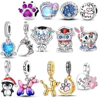 925 Sterling Silver Purple Paw Charm Beads Fit Original Bracelets Bag Keychain Charms Beads Pendant Diy Women Jewelry Gift