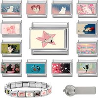 Y2K Cats Read Newspaper in the toilet Italian Charm Links Fit 9mm Stainless Steel Bracelet Women DIY Making Jewelry Wholesale