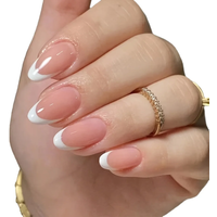 24PCS Almond Short Fake Nails Nlossy Nude Fake Nails White Pointed Nail Glue Acrylic Nails For Ladies And Girls As Gifts