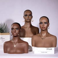 Realistic Female Mannequin Head with Shoulders Black Wig Display Stand for Hats And Jewelry