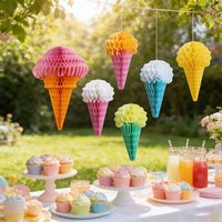 5Pcs/set Ice Cream Hanging Paper Lanterns Donut Mix Paper Lampion Sweet Candy Baby Shower Birthday Party Honeycomb Decor