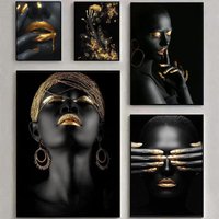 African Art Black And Gold Woman Oil Poster Poster Waterproof HD Wall Art Decal Self-Adhesive Aesthetic Decor For Home Living