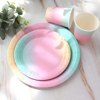 Macaron Rainbow Tableware Set Birthday Party One Year One Time Paper Plate Tableware Set Baby Baptismal Decoration PartySupplies