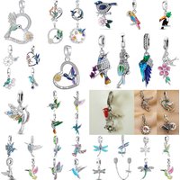 925 Silver Dragonfly Hummingbird Feather Pendant Charm Bead Fit Decoration Original Bracelet Women DIY Fashion Jewelry Gift