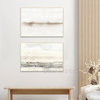 Neutral Watercolor Abstract Painting Canvas Print Horizontal Wall Art Picture Minimalist Poster Living Room Bedroom Home Deco