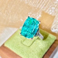 Luxury 925 Sterling Silver Ice Flower Cut High Carbon Diamond Paraiba Tanzanian Blue Square Diamond Jewelry Ladies Ring