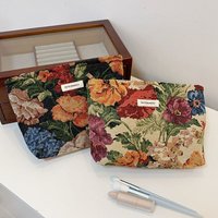 Black Bottom Oriole Tail Flower Makeup Bag Zipper Multifunctional Makeup Bag Daily Makeup Storage Case Portable Toiletry Pouch