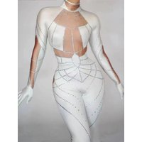 High Quality Hot Diamond Elastic White Tight Fitting Jumpsuit 2024 New Fashionable Women'S Clothing