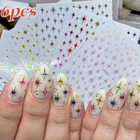 6pcs/Set 3D Aurora Gold Sliver Stars Nail Stickers Bronzing Laser Cross Starlight Glossychic Stylish Y2K Adhesive Manicure Decor