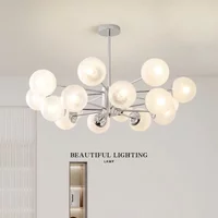 Modern Chrome Chandelier Nordic Silver Pendant Led Lights for Bedroom Living Room Kitchen Indoor Glass Hanging Lighting Fixture
