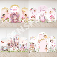 Fairy First Birthday Arch Wall Cover Flower Pink Door Mushroom Girl Baby Shower Party Decoration Photo Arch Backdrops