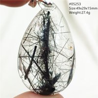 Brazil Natural Black Rutilated Quartz Water Drop Pendant Black Rutilated Clear Bead Women Men Necklace Jewelry AAAAAA