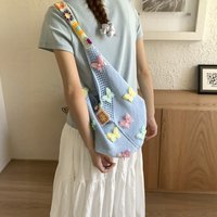 Trendy Large Capacity Women Shoulder Bag Boho Hollow Out Knitted Crossbody Bags Butterfly Floral Crochet Multicolor Handbag