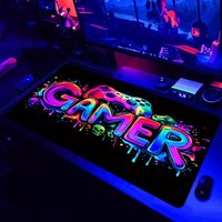 VIKAMA Gamer Neon Large Desk Mat, Graffiti Non-slip Gaming Mouse Pad for Home Office Desk Decor