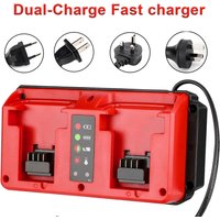 18V Dual Port Mini Multi-Voltage Charger – Fast Charging Compatible for Milwaukee M18 18V Batteries, Input 100-240V Wide Voltage