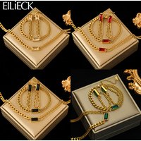 EILIECK 316L Stainless Steel 4-Color Crystal Zircon Necklace Bracelet Earrings For Women New Trend Gift Waterproof Jewelry Set