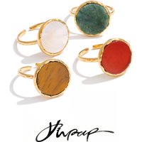 Yhpup Stainless Steel Stone Adjustable Ring for Women High Quality Natural Tiger Agate Shell France Popular Finger Jewelry Gift