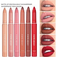 Long-Lasting Waterproof Matte Lip Crayon Lipstick Pencil Built-in Sharpener Velvet Lipgloss Lip Stain Moisture Smooth Lipliner