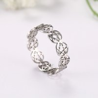 COOLTIME Supernatural Pentagram Ring for Women Stainless Steel Geometric Circular Pentacle Couple Rings Jewelry Gift