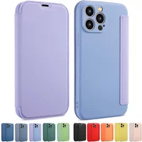 Flip Leather Liquid Silicone Case For iphone 16 Pro Max 14 12 13 11 15 X XR XS Plus SE2022 Lens Protection Cards Solt Book Cover