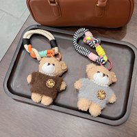 New Creative Love Bear Car Keychain Cartoon Hairy Top Bear Keychain Fashion Braided Rope Bag Pendant Holiday Gift