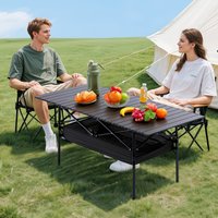 qwAluminium Folding Camping Table with Storage, Portable Outdoor Table with Carry Bag, Large Capacity, Lightweight & Durable, Ideal for Camping, BBQ, Picnic, Beach & Gardene